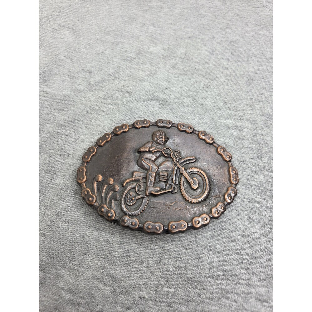 Solid Brass Dirt Bike Motocross Rider Chain Border Belt Buckle